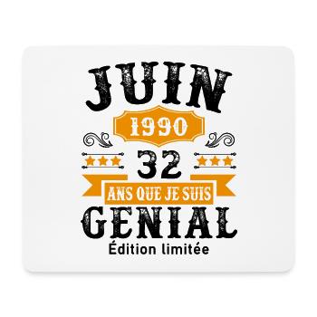 32 Ans Anniversaire Vintage Né(e) en Juin 1990 - Tapis de souris (format paysage) - blanc - Devant