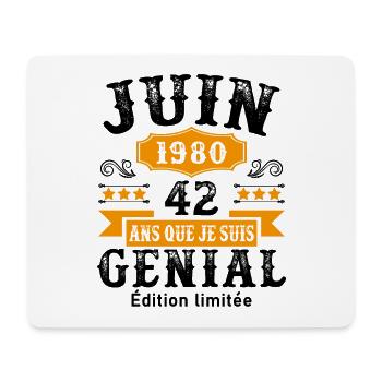 42 Ans Anniversaire Vintage Né(e) en Juin 1980 - Tapis de souris (format paysage) - blanc - Devant