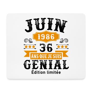 36 Ans Anniversaire Vintage Né(e) en Juin 1986 - Tapis de souris (format paysage) - blanc - Devant