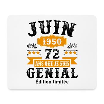 72 Ans Anniversaire Vintage Né(e) en Juin 1950 - Tapis de souris (format paysage) - blanc - Devant