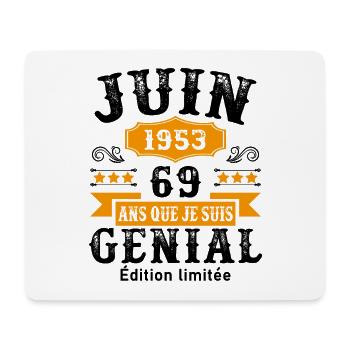 69 Ans Anniversaire Vintage Né(e) en Juin 1953 - Tapis de souris (format paysage) - blanc - Devant