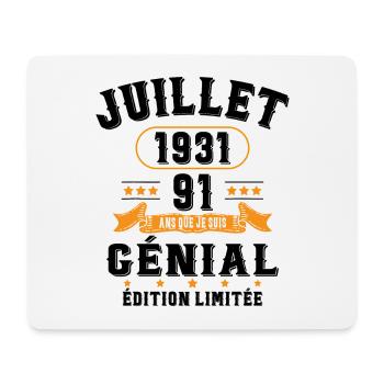 91 Ans Anniversaire Vintage Né(e) en Juillet 1931 - Tapis de souris (format paysage) - blanc - Devant