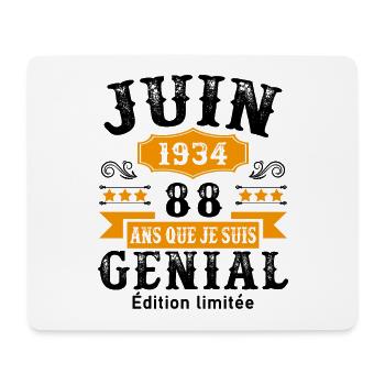 88 Ans Anniversaire Vintage Né(e) en Juin 1934 - Tapis de souris (format paysage) - blanc - Devant