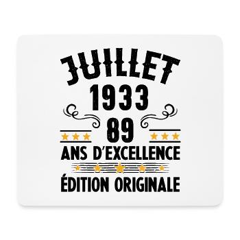 89 Ans Anniversaire Vintage Né(e) en Juillet 1933 - Tapis de souris (format paysage) - blanc - Devant
