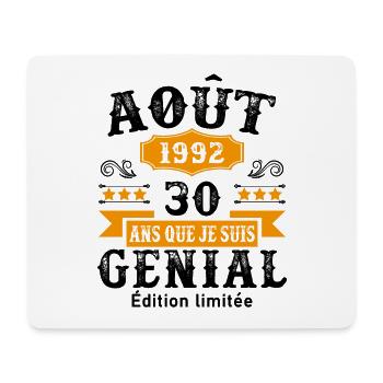 30 Ans Anniversaire Vintage Né(e) en Août 1992 - Tapis de souris (format paysage) - blanc - Devant
