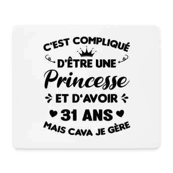 Princesse 31 Ans Idée Cadeau Anniversaire Amour - Tapis de souris (format paysage) - blanc - Devant