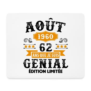 62 Ans Anniversaire Vintage Né(e) en Août 1960 - Tapis de souris (format paysage) - blanc - Devant