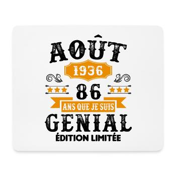 86 Ans Anniversaire Vintage Né(e) en Août 1936 - Tapis de souris (format paysage) - blanc - Devant