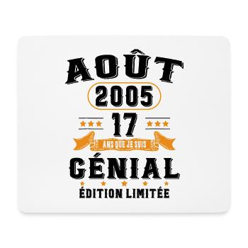 17 Ans Anniversaire Vintage Né(e) en Août 2005 - Tapis de souris (format paysage) - blanc - Devant