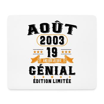 19 Ans Anniversaire Vintage Né(e) en Août 2003 - Tapis de souris (format paysage) - blanc - Devant