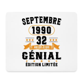 32 Ans Anniversaire Vintage Né(e) Septembre 1990 - Tapis de souris (format paysage) - blanc - Devant