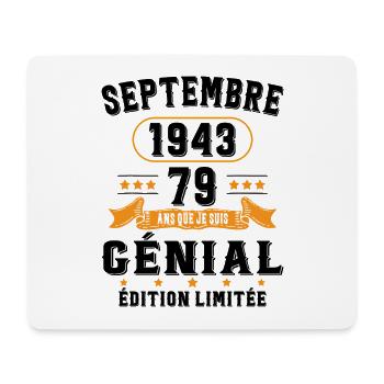 79 Ans Anniversaire Vintage Né(e) Septembre 1943 - Tapis de souris (format paysage) - blanc - Devant