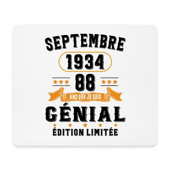 88 Ans Anniversaire Vintage Né(e) Septembre 1934 - Tapis de souris (format paysage) - blanc - Devant