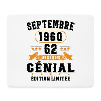 62 Ans Anniversaire Vintage Né(e) Septembre 1960 - Tapis de souris (format paysage) - blanc - Devant