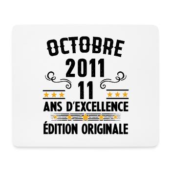 11 Ans Anniversaire Vintage Né(e) en Octobre 2011 - Tapis de souris (format paysage) - blanc - Devant