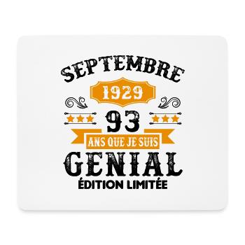 93 Ans Anniversaire Vintage Né(e) Septembre 1929 - Tapis de souris (format paysage) - blanc - Devant