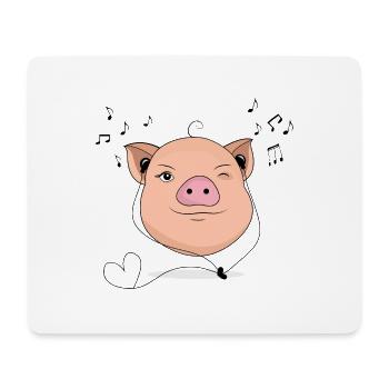 Cochon avec un cadeau de musique casque - Tapis de souris (format paysage) - blanc - Devant