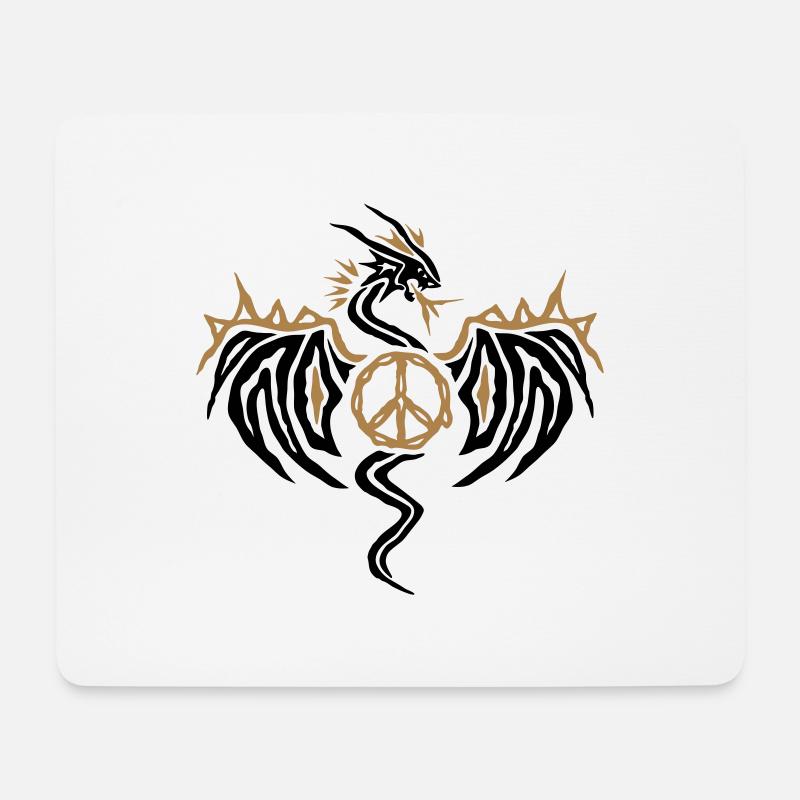 Peace Dragon - Drache mit Friedenszeichen - Mousepad (Querformat) - Weiß