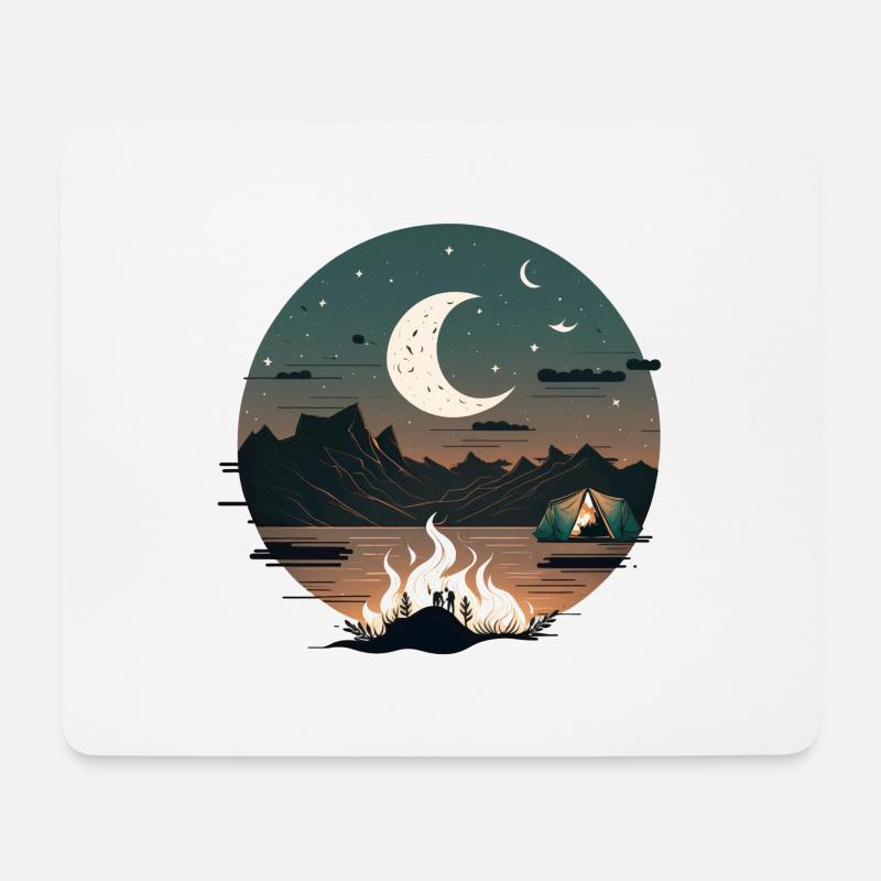 Lagerfeuer im Mondschein für Backpacker und Camper - Mousepad (Querformat) - Weiß