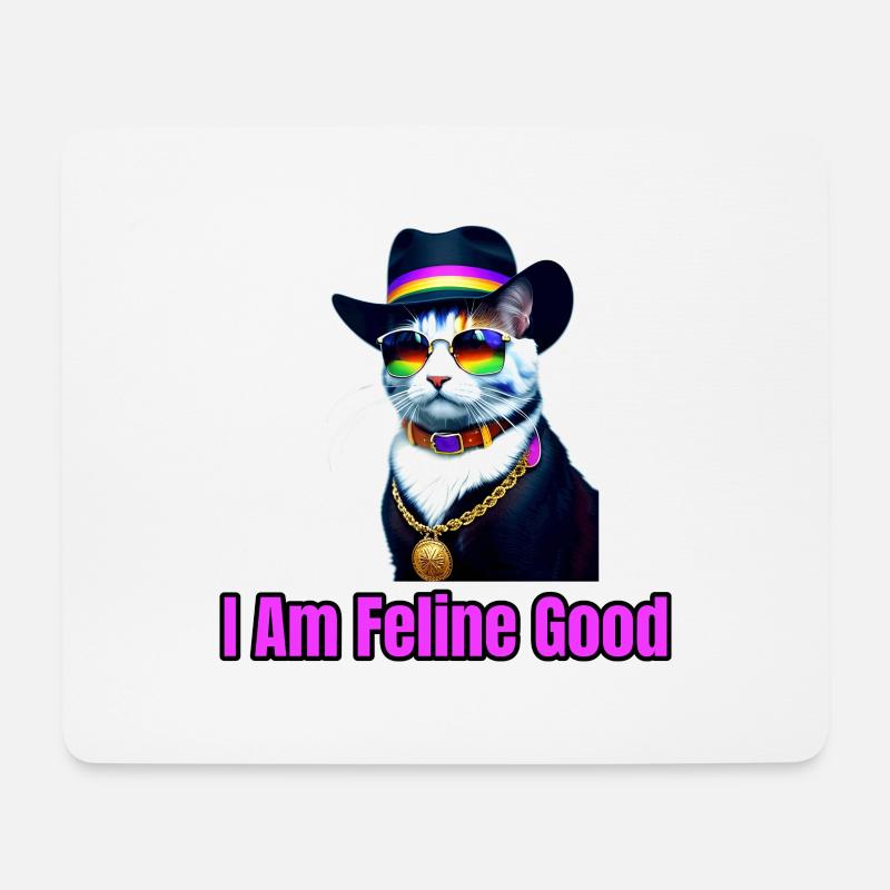 Eine Katze, die einen Fedora und eine Sonnenbrille trägt - Mousepad (Querformat) - Weiß