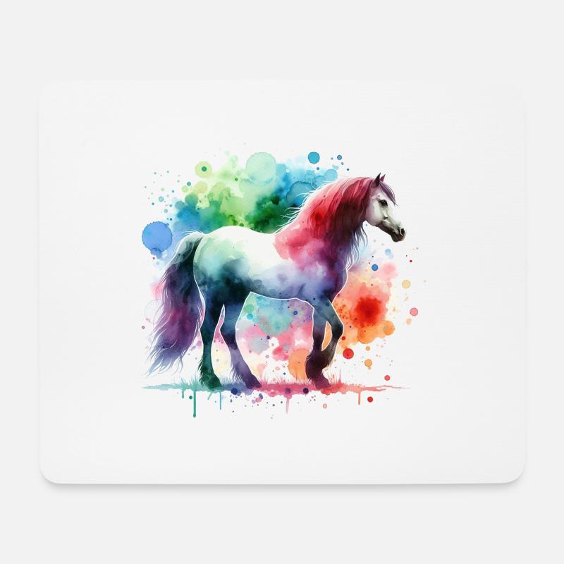 Couleurs d’aquarelle de cheval - Tapis de souris (format paysage) - blanc