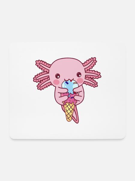 Cute Axolotl eating an ice cream - Mouse Pad (horizontal) - white