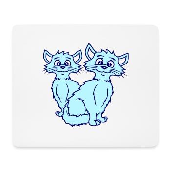 Deux chats heureux 2 amis Couple Équipe Couple - Tapis de souris (format paysage) - blanc - Devant