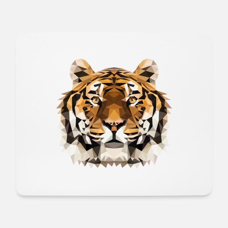 Tiger | Polygon Tiger Kopf | Tigerkopf geometrisch - Mousepad (Querformat) - Weiß