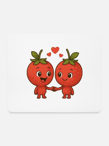 Erdbeeren mit Herzen - Mousepad (Querformat) - Weiß