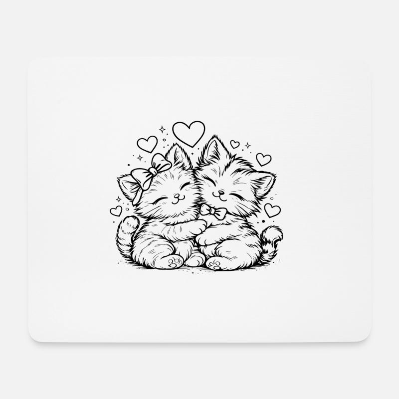 Kuschelkätzchen im Liebesherz - Mousepad (Querformat) - Weiß
