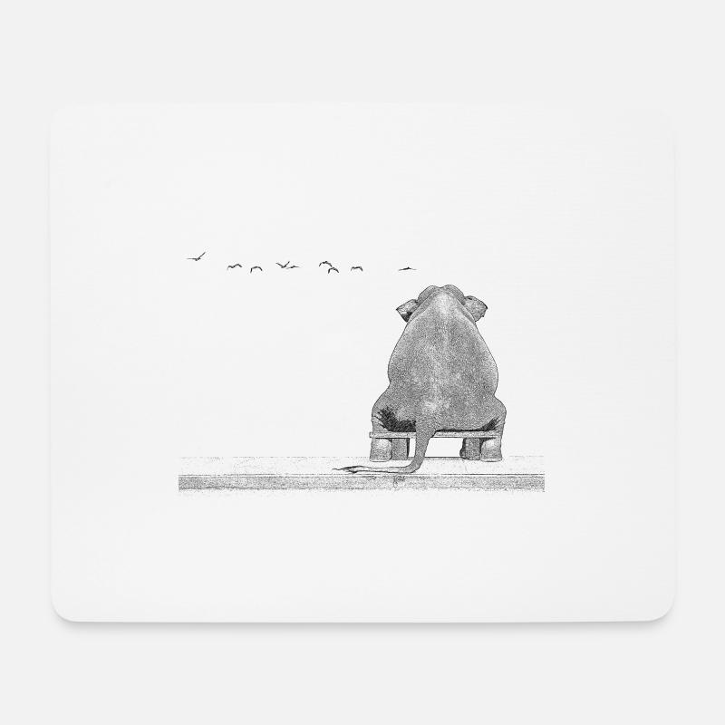 Elefant auf Bank - Mousepad (Querformat) - Weiß
