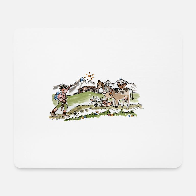 lustige Almwanderung mit Tieren - Mousepad (Querformat) - Weiß