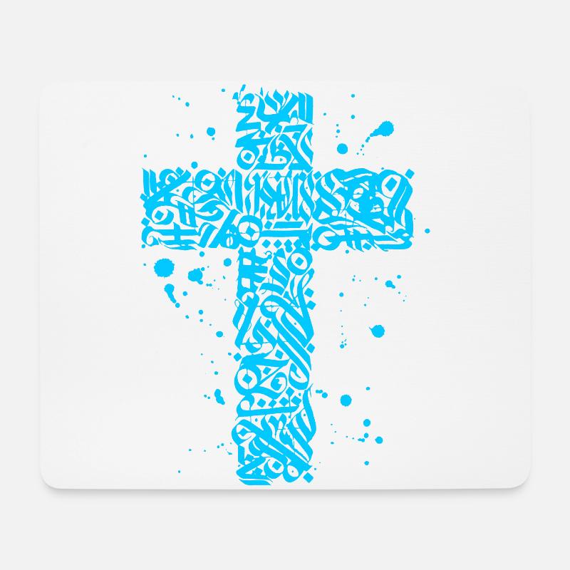 Blaues Graffiti-Kreuz - Mousepad (Querformat) - Weiß