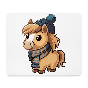 Niedliches Pony mit Schal und Pudelmütze. - Mousepad (Querformat) - Weiß - Vorne