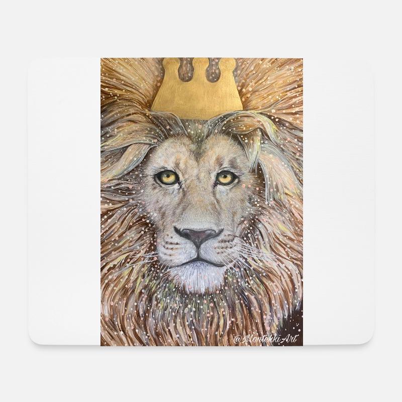 König. Löwe mit goldener Krone. - Mousepad (Querformat) - Weiß