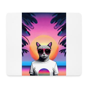 Synthwave Cat - Tapis de souris (format paysage) - blanc - Devant