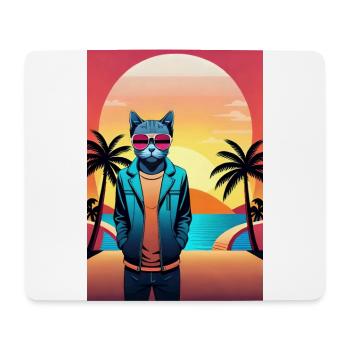 Synthwave Cat - Tapis de souris (format paysage) - blanc - Devant