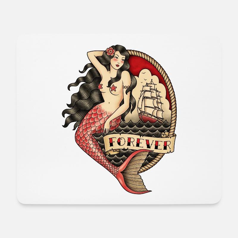 "FOREVER" MERMAID TATTOO - Mouse Pad (horizontal) - white