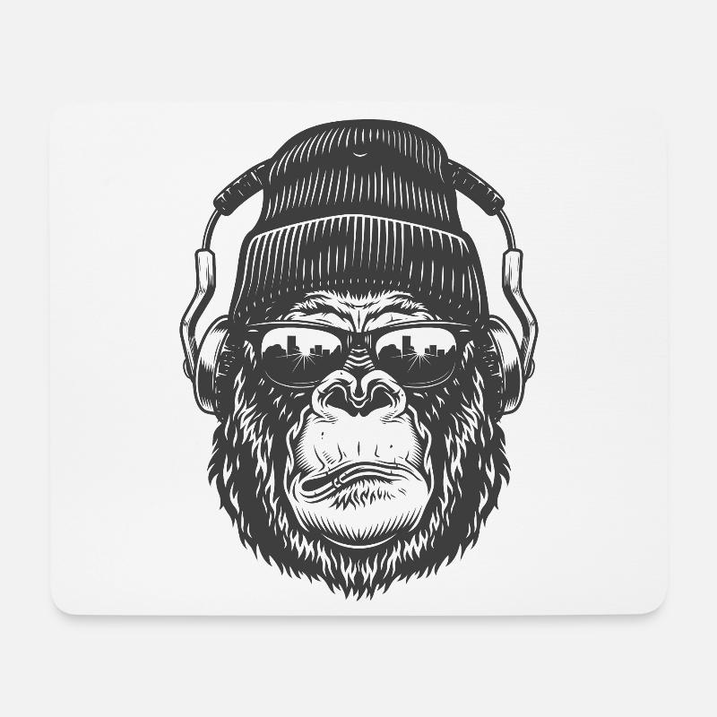 Wild Man Face mit Kopfhörern - Mousepad (Querformat) - Weiß
