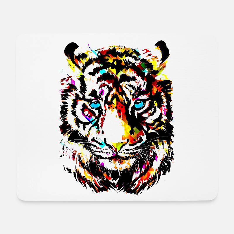 Bunter Tiger - Gelber Tigerkopf - Tiger Zeichnung - Mousepad (Querformat) - Weiß