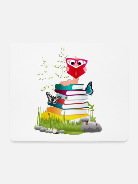 wissensdurstiger Bücherwurm beim Buch lesen - Mousepad (Querformat) - Weiß