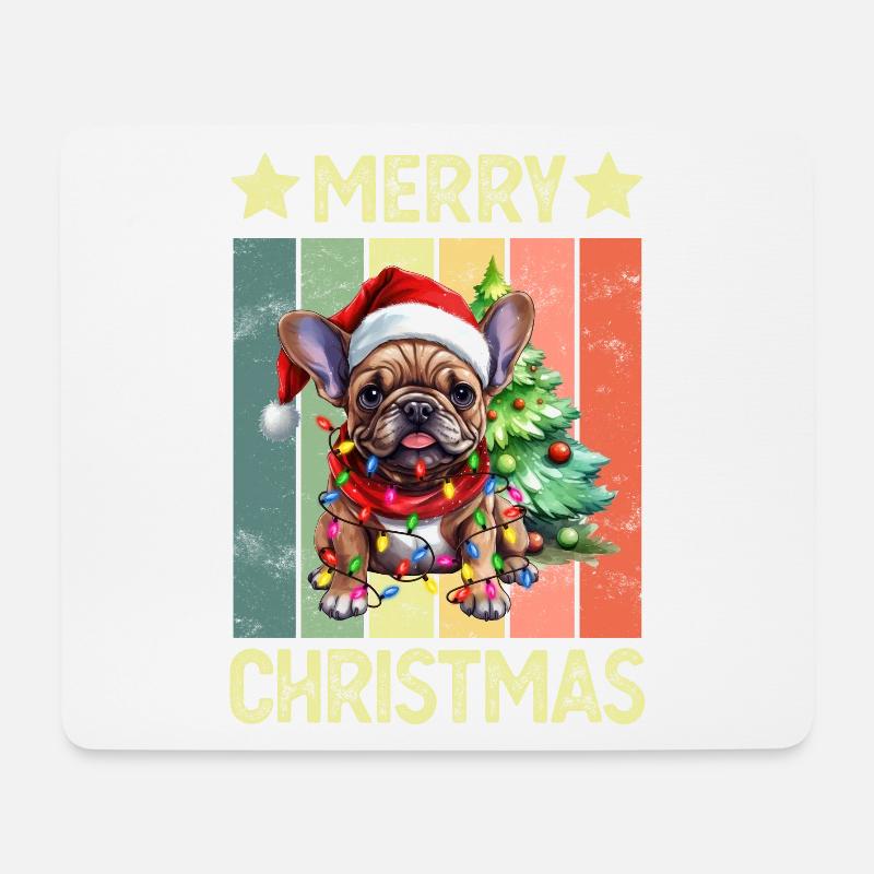 Chien Bouledogue Français Noël - Tapis de souris (format paysage) - blanc