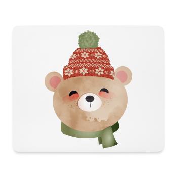cute bear with bobble hat and scarf in winter - Mouse Pad (horizontal) - white - Front