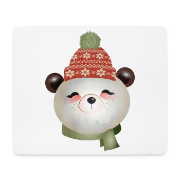 cute panda bear with bobble hat in winter - Mouse Pad (horizontal) - white - Front
