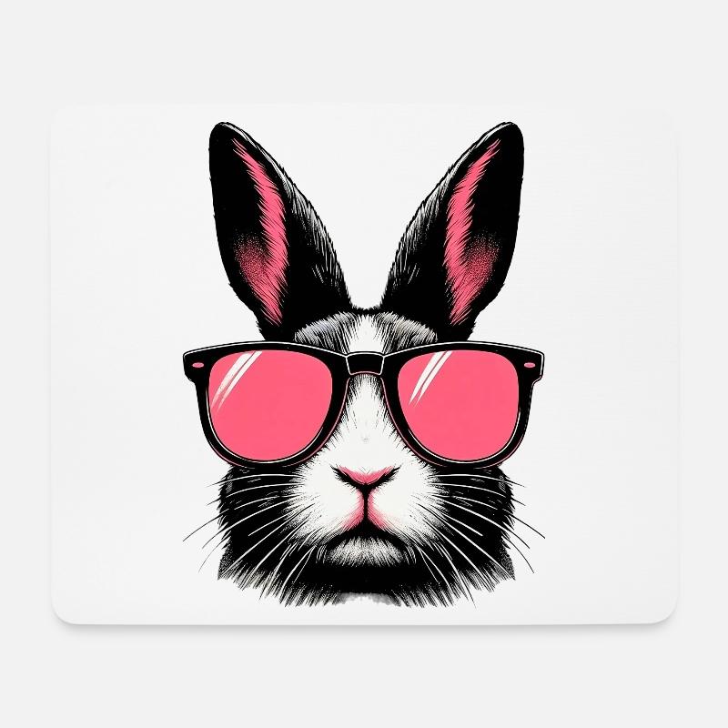 Kaninchen mit Sonnenbrille - Mousepad (Querformat) - Weiß
