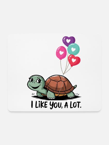 Turtle with Heart Balloons - Mouse Pad (horizontal) - white
