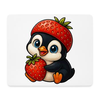 Lustiger Pinguin mit Erdbeere im Hut Fruchtig - Mousepad (Querformat) - Weiß - Vorne