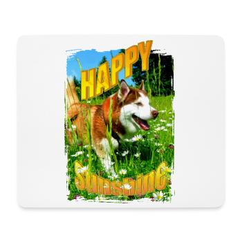 Fröhlicher Hund im Blumenfeld - Mousepad (Querformat) - Weiß - Vorne