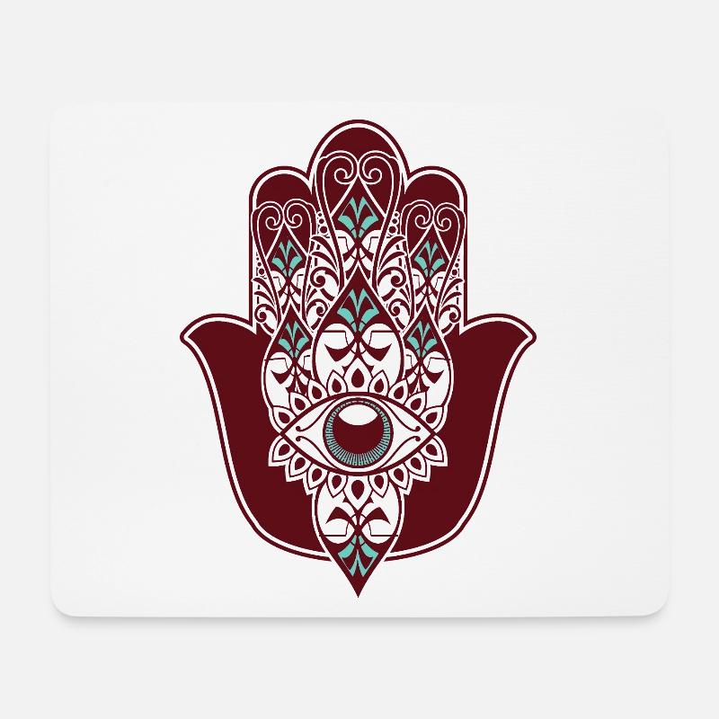 Hamsa Auge Mandala Tattoo - Topas Braun - Mousepad (Querformat) - Weiß