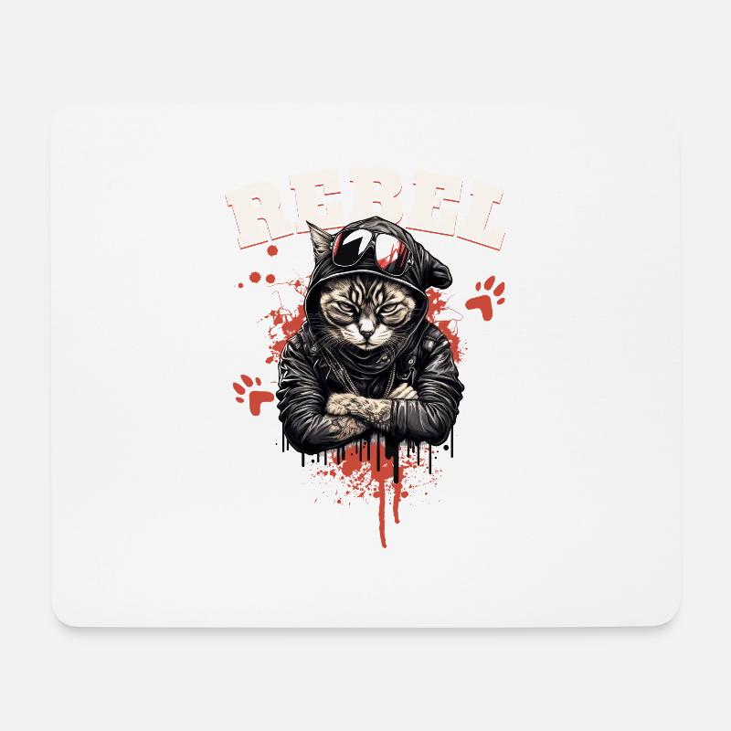 Rebel Cat - Tapis de souris (format paysage) - blanc